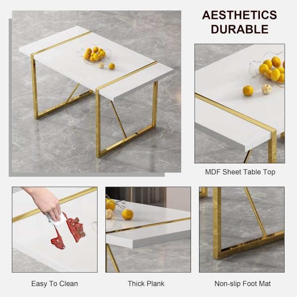 7 Piece Dining Table Set for Dining Room, Kitchen Table and Chairs Set for 6, Modern Dining Table Set for 6 with Metal Frame - Image 5