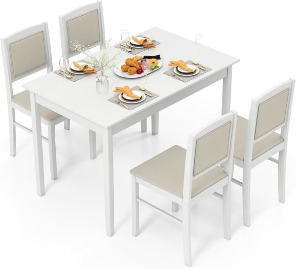 5-Piece Dining Set for 4, Solid Wood Rectangular Table & 4 Chairs wtih Rubber Wood Legs, Kitchen Table and Chairs Set for Small - Image 12