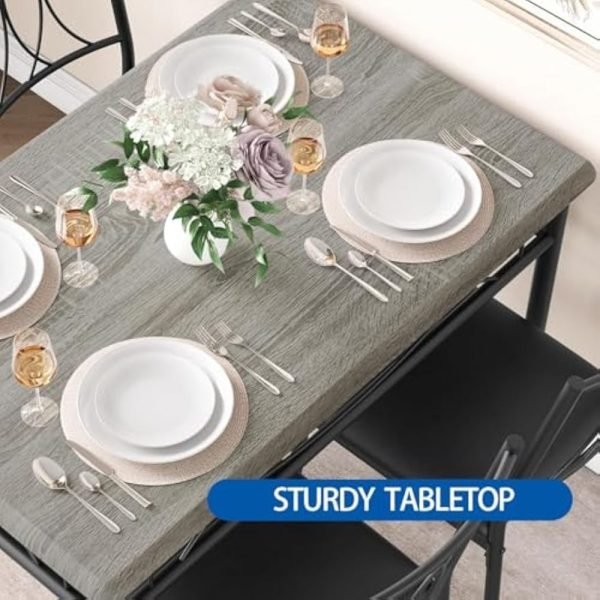 Dining Set for 4, Kitchen Table with 4 Upholstered Chairs, 5 PCS Small Dining Table Set, Dining Room Table with Solid Metal Fram - Image 6