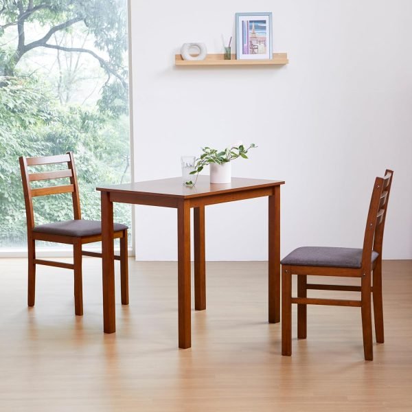 Seattle 3-Piece Wooden Dining Table Set for 2, Modern Farmhouse Kitchen Dining Room Set with Solid Wood Ladder Back Chairs - Image 4