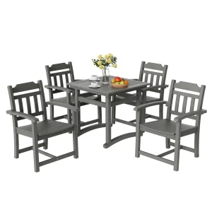 5 Pieces Patio Dining Set, Outdoor Square Furniture Table and Chairs, All Weather Garden Furniture Table Sets, Light Gray