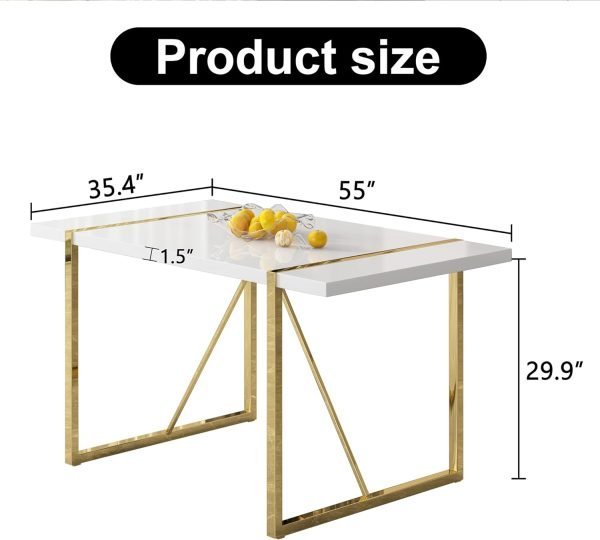 7 Piece Dining Table Set for Dining Room, Kitchen Table and Chairs Set for 6, Modern Dining Table Set for 6 with Metal Frame - Image 3
