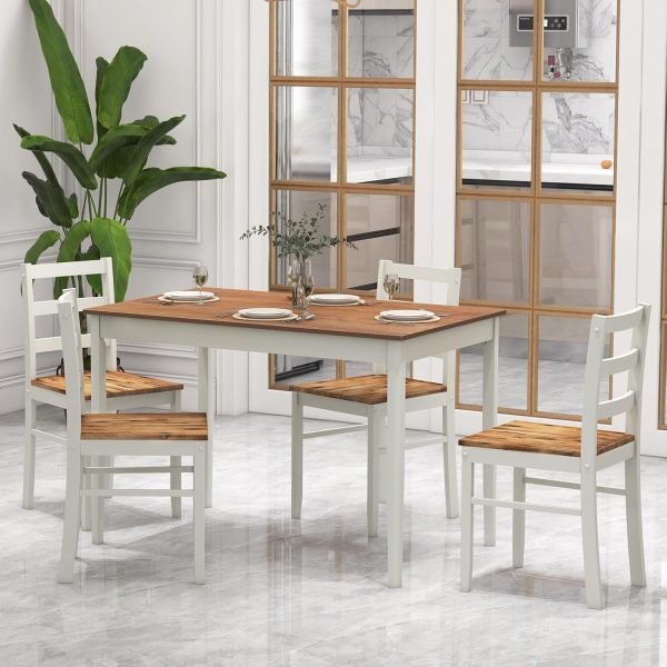 5-Piece Dining Set for 4, Solid Wood Rectangular Table & 4 Chairs wtih Rubber Wood Legs, Kitchen Table and Chairs Set for Small - Image 11